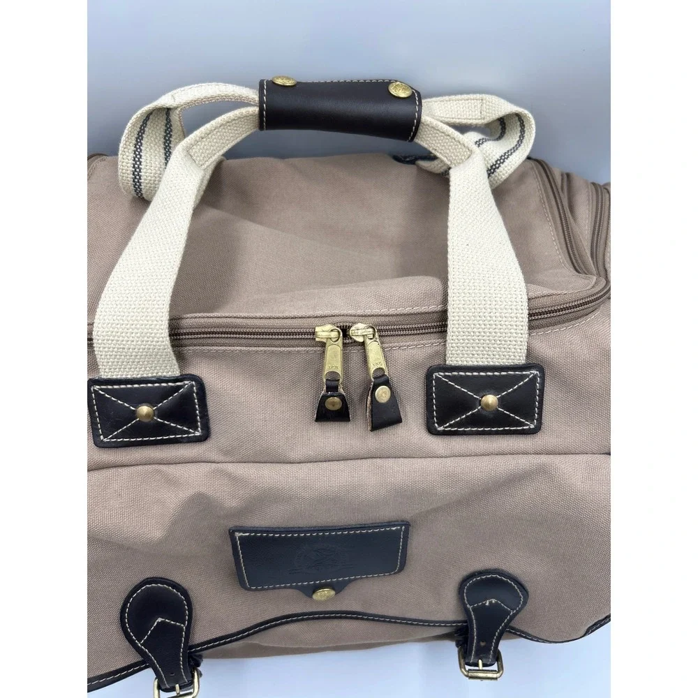 Eddie Bauer Ford Collaboration Tan Canvas Leather Duffel Bag Weekender Travel